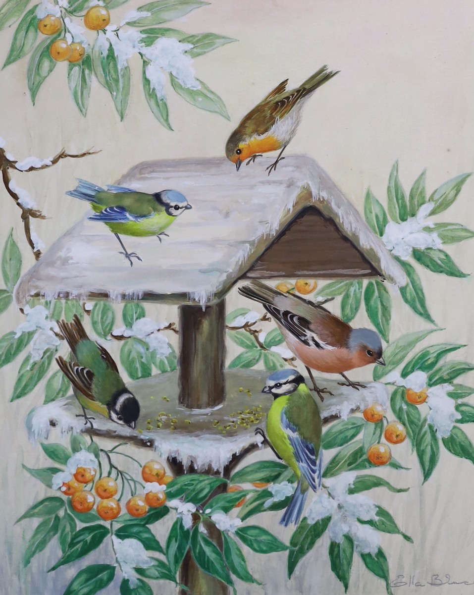 Ella Bruce, (20th century British), four watercolours on card, garden birds, signed, unframed, 23 x 18cm